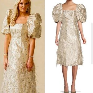 ANTONIO MELANI X NICOLE BATHIE CLAIRE METALLIC FLORAL JACQUARD DRESS 6 HOLIDAY